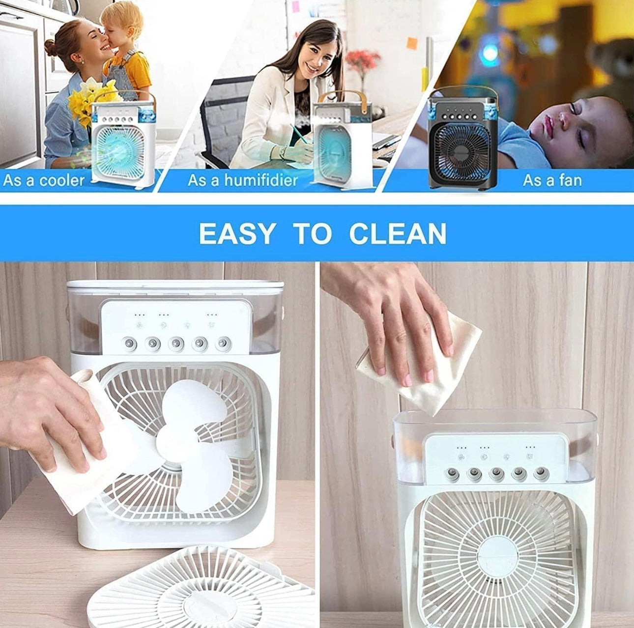 Portable Mini Air Cooler – Rechargeable USB AC Fan for Home & Office