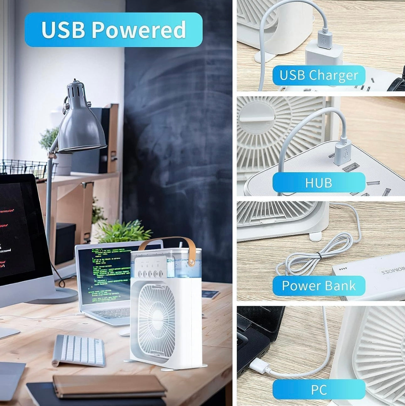 Portable Mini Air Cooler – Rechargeable USB AC Fan for Home & Office