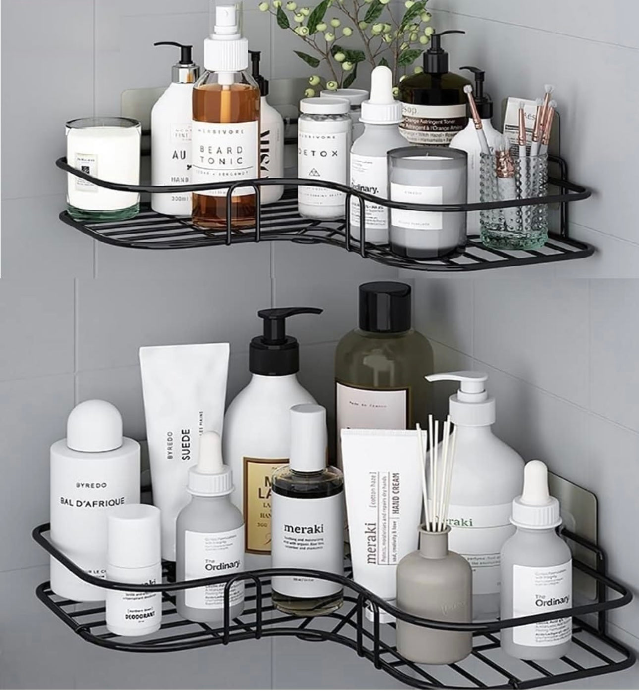 Pack of 2 No-Drill Self-Adhesive Corner Wall Shelves – Bathroom & Kitchen
