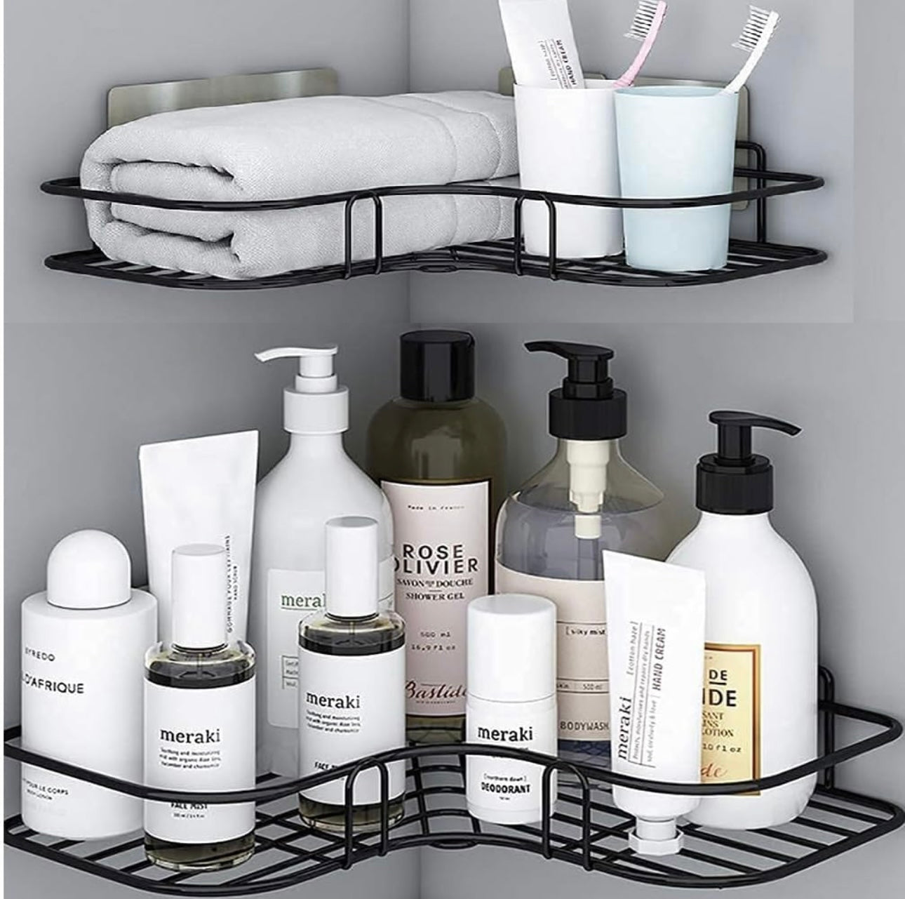 Pack of 2 No-Drill Self-Adhesive Corner Wall Shelves – Bathroom & Kitchen