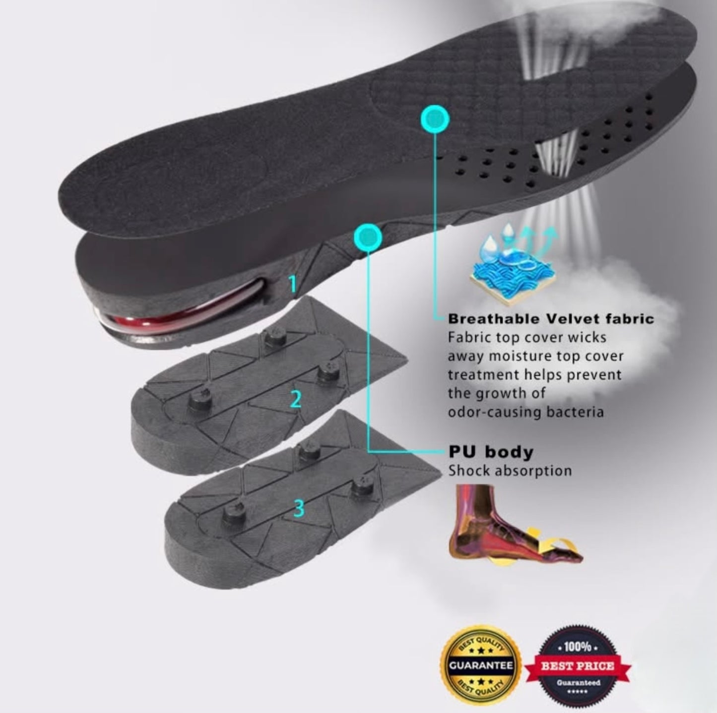 Adjustable Height Insoles for Men & Women – 7cm Boost | Orthopedic Heel Support for Posture, Back & Knee Relief