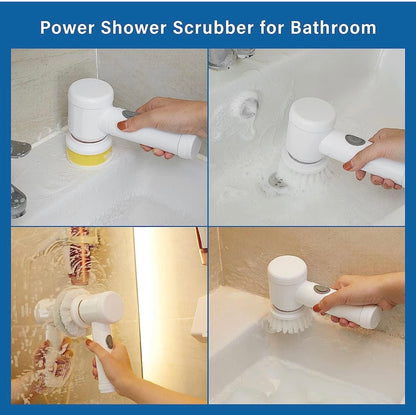 5-in-1 Electric Cleaning Brush | Rechargeable Power Scrubber with 5 Brush Heads, Dual Speeds & Extendable Handle for Home, Bathroom & Kitchen