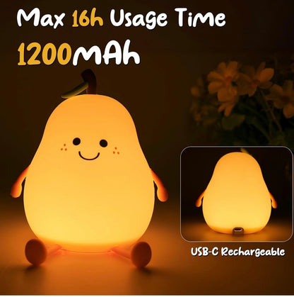 Adorable Pear Squishy Night Lamp – Soft Silicone, 7 Colors, Perfect Gift for Kids