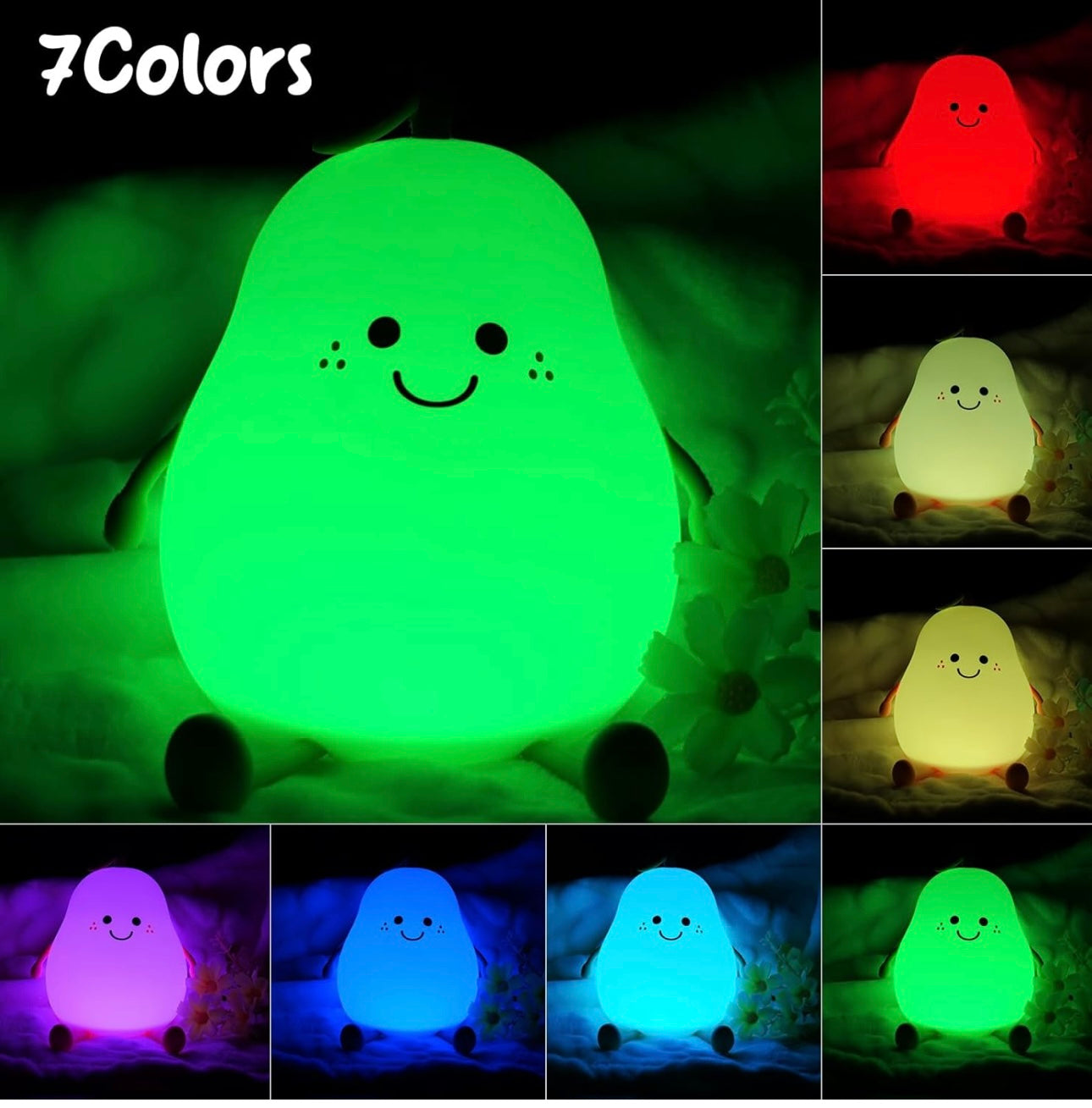 Adorable Pear Squishy Night Lamp – Soft Silicone, 7 Colors, Perfect Gift for Kids