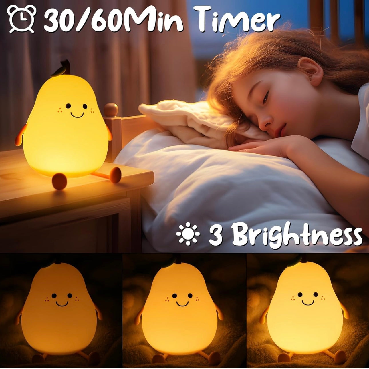 Adorable Pear Squishy Night Lamp – Soft Silicone, 7 Colors, Perfect Gift for Kids