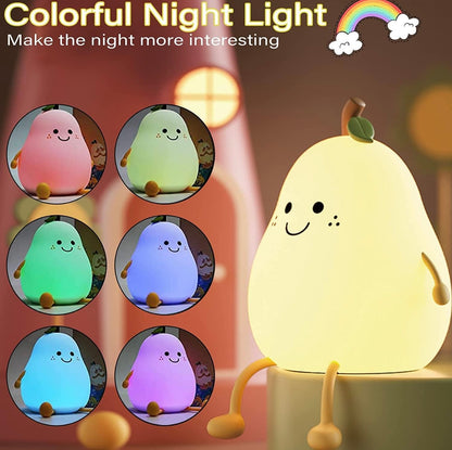 Adorable Pear Squishy Night Lamp – Soft Silicone, 7 Colors, Perfect Gift for Kids